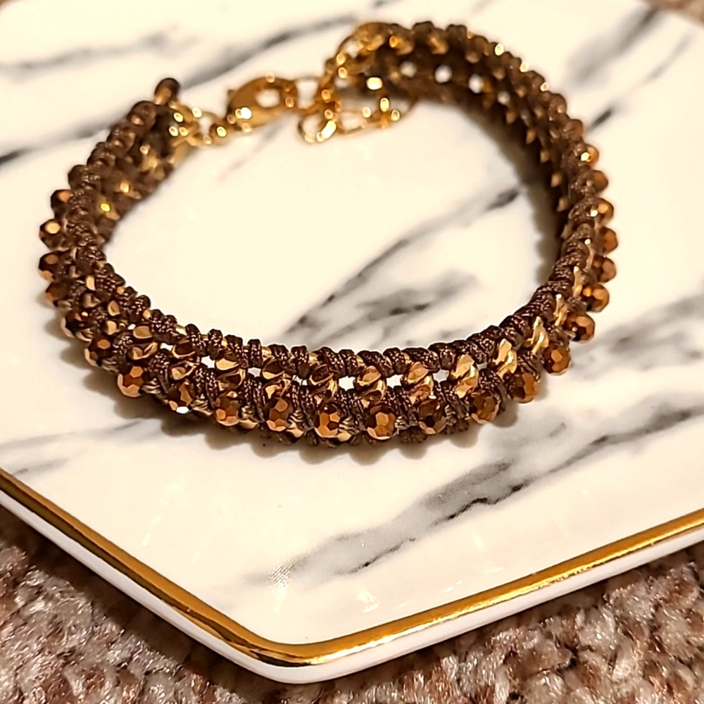 Gold beaded & brown Stella & Dot Bracelet